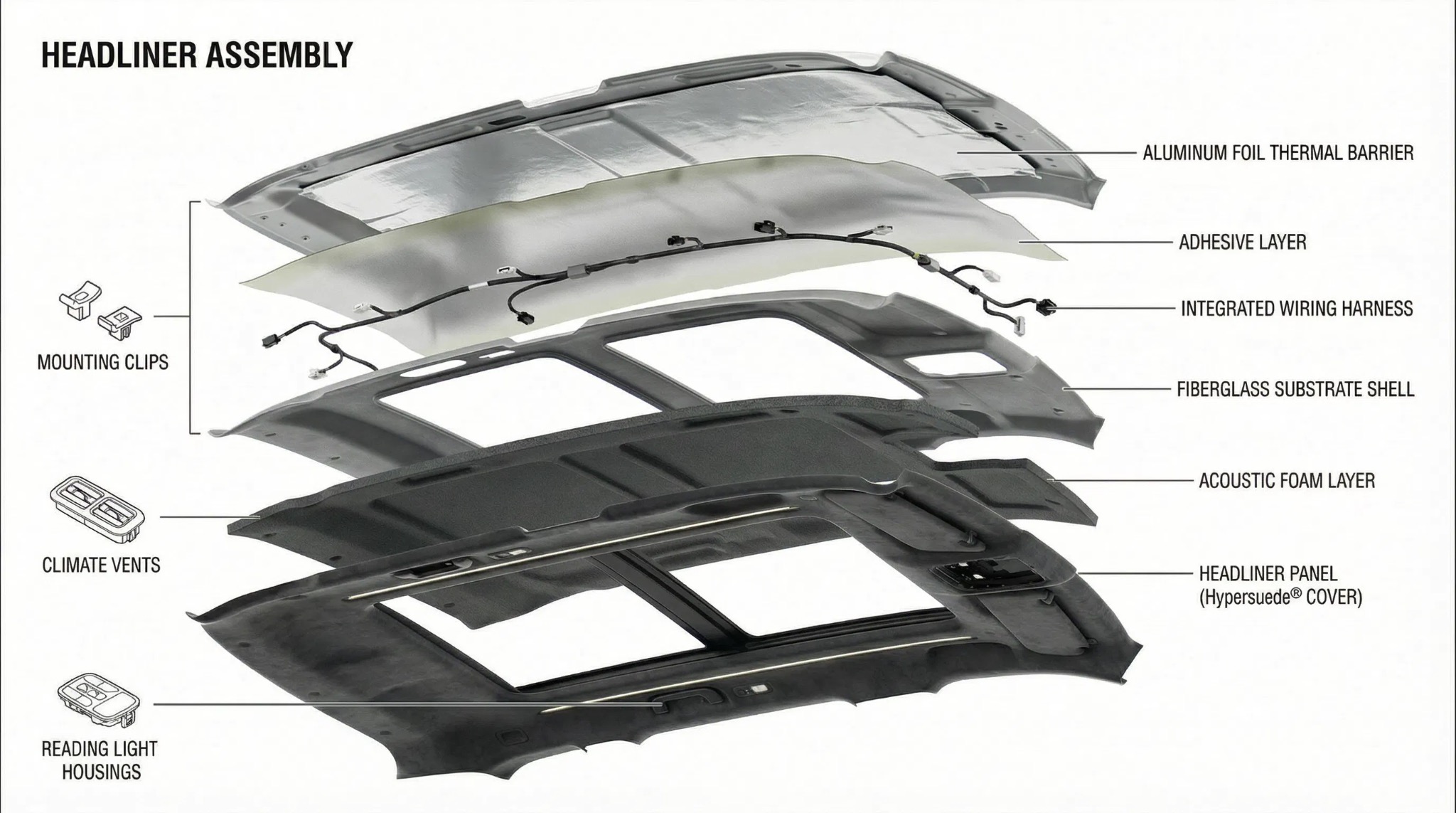 Headliner Assembly - Hypersuede™ Cover